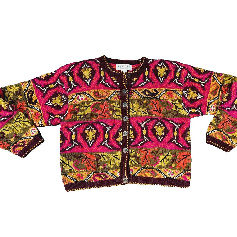 Vintage• Rare• Studio Michelle Stuart Cardigan Sweater Fall Foliage‎ Boho ~ M